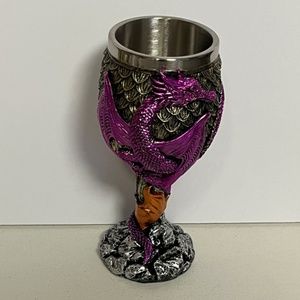 Hand Painted Resin Dragon Wine Glass Cup Figure Purple Grey New